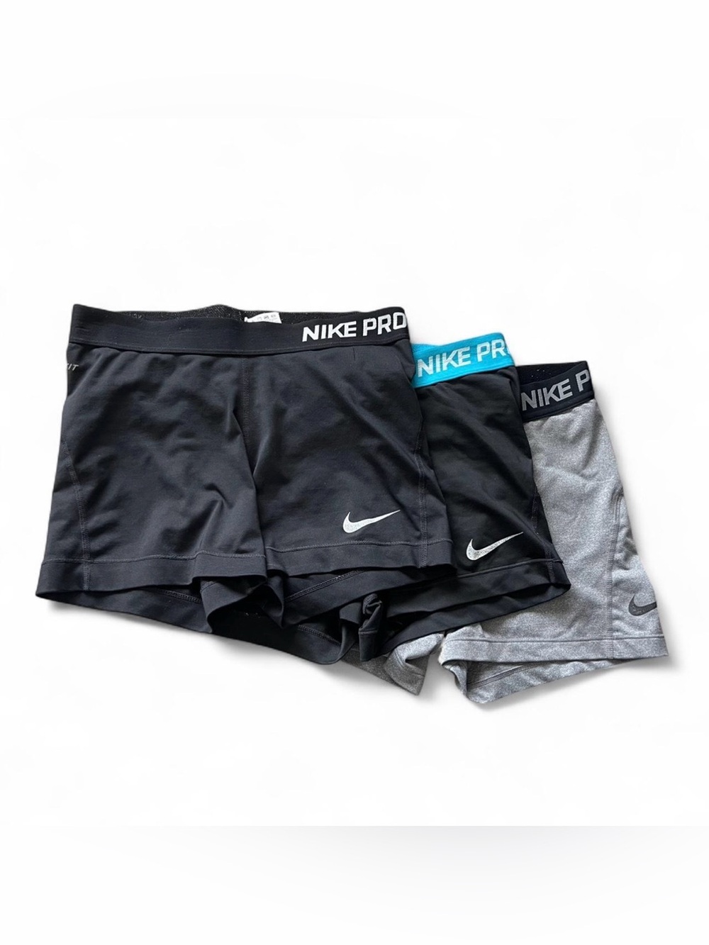 Nike Pro Shorts Trio - Black/Black, Black/Blue, Gray/Black - Size Medium - Picture 2 of 11